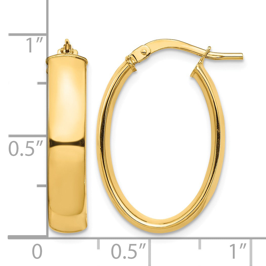 14k 5x25mm High Polished Oval Tube Hoop Earrings