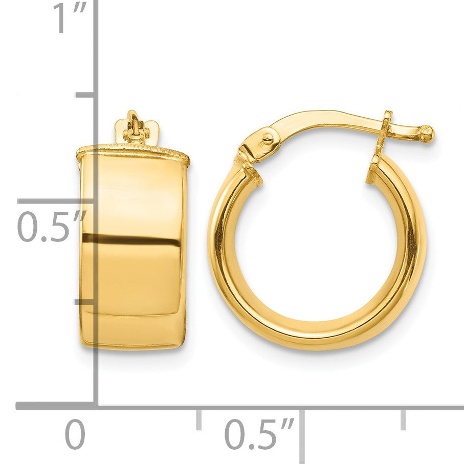 14k 7x14mm High Polished Tube Hoop Earrings