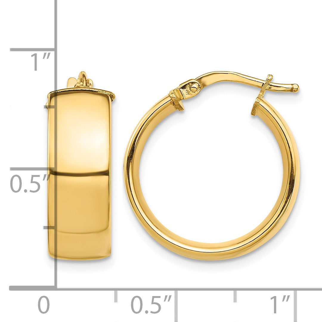 14k 7x20mm High Polished Tube Hoop Earrings