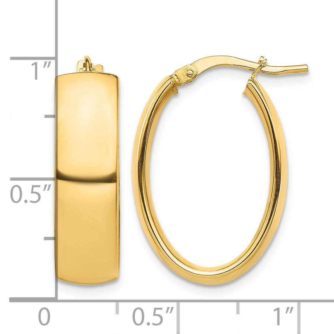 14k 7x24mm High Polished Oval Tube Hoop Earrings