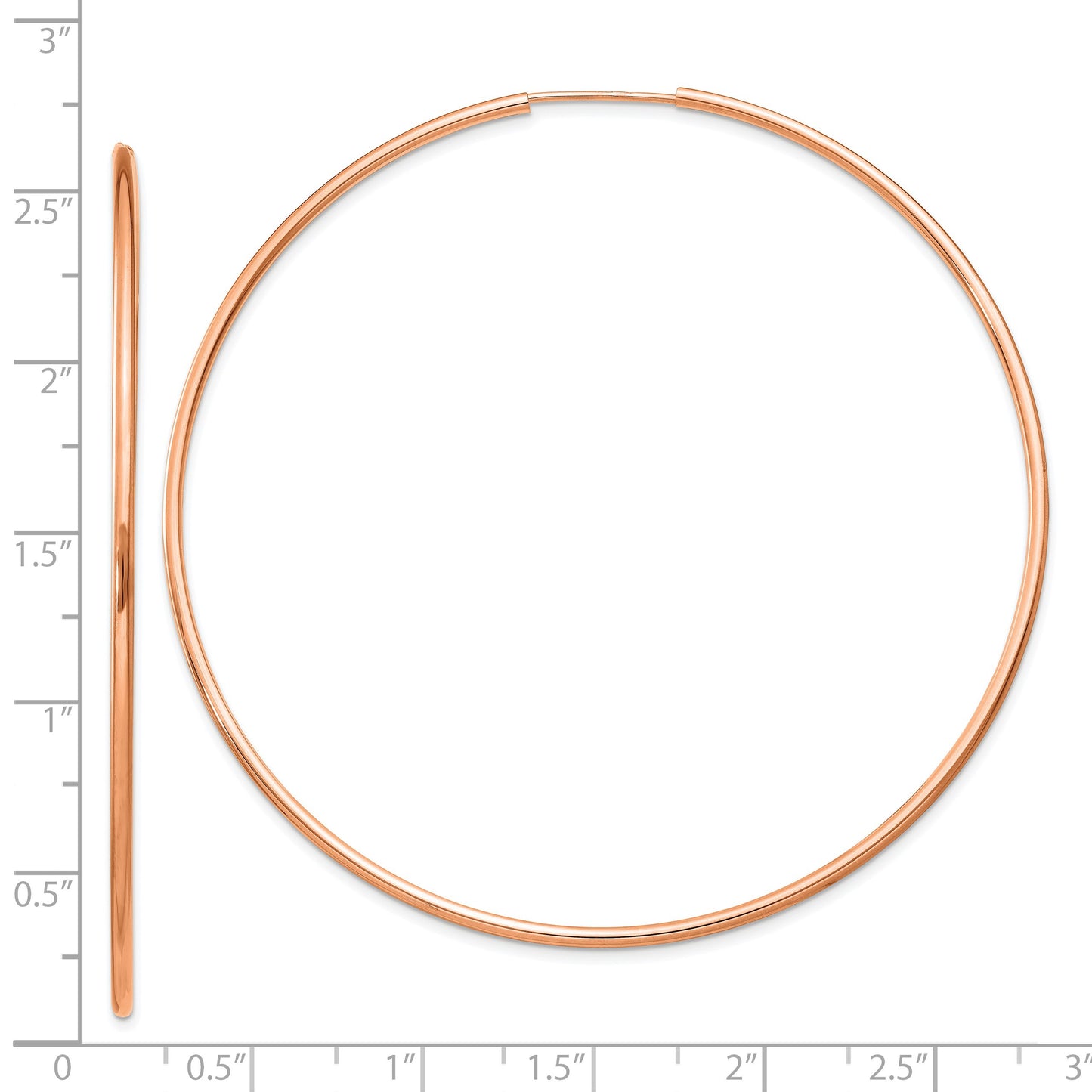 14k Rose Gold 1.5x64mm Polished Endless Tube Hoop Earrings