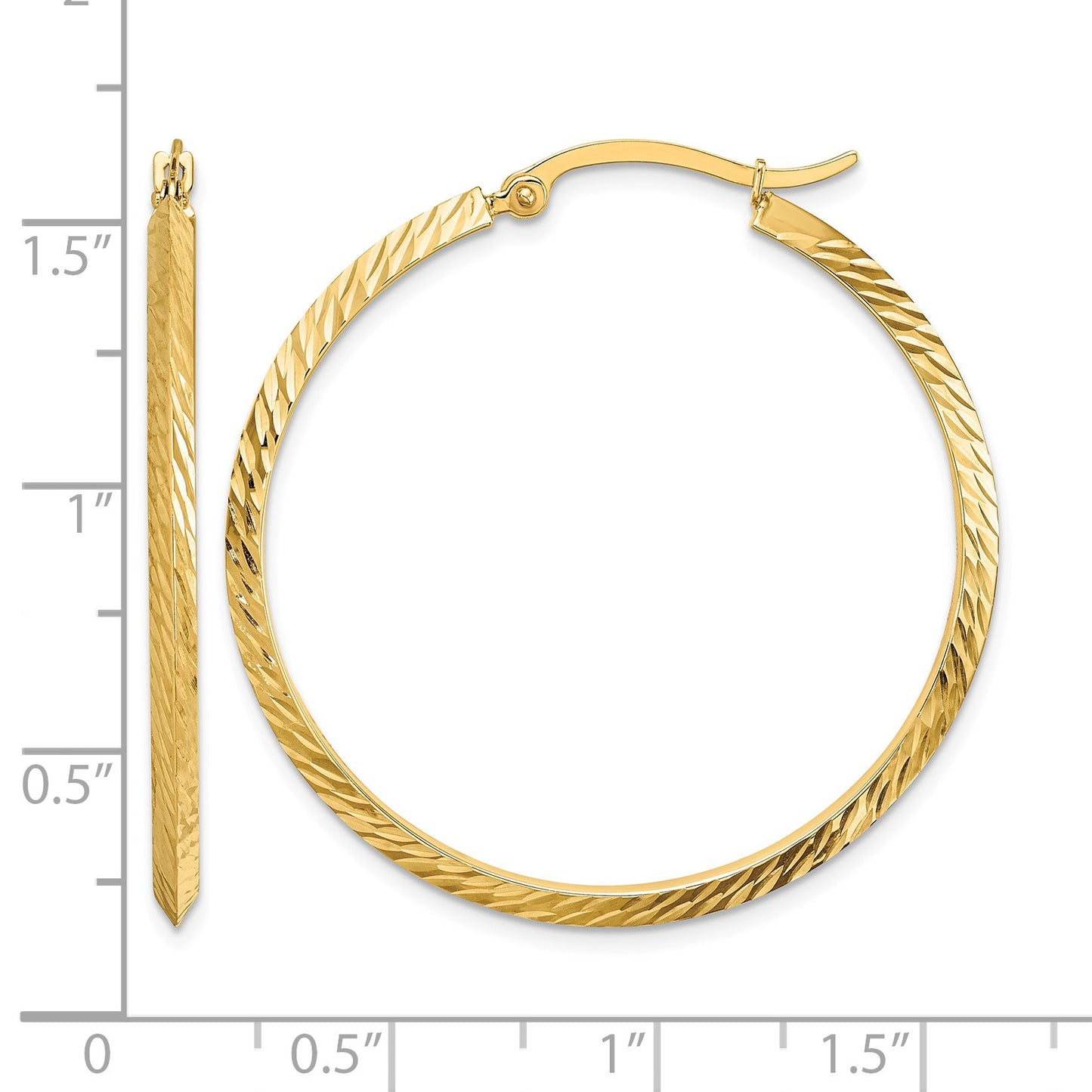 14K 2.00x38mm Polished Diamond-Cut Knife-Edge Tube Hoop Earrings