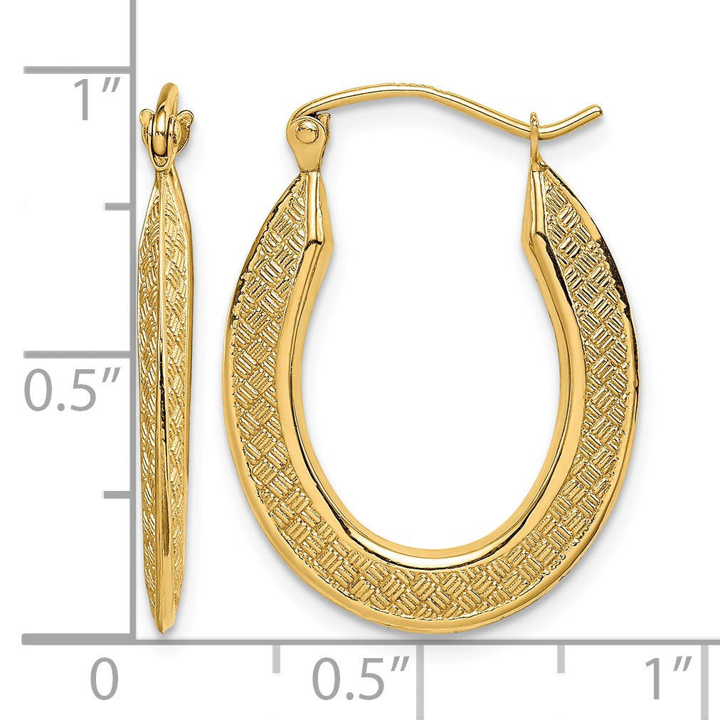 14k 1x25mm Textured Stamped Oval Hoop Earrings