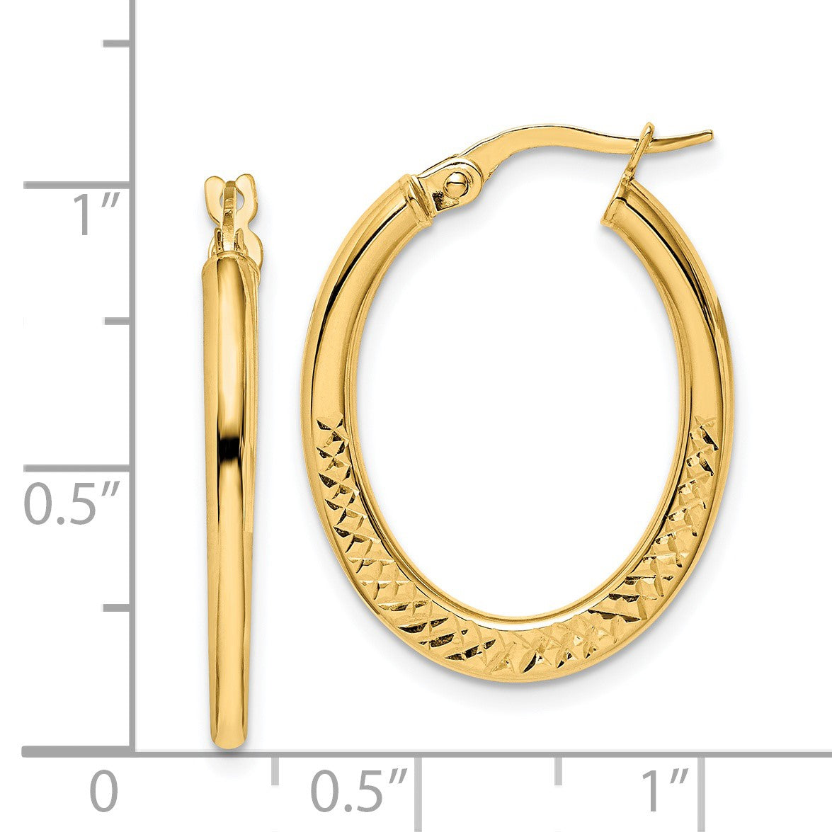 14K 2x25mm Diamond-cut Oval Hoop Earrings