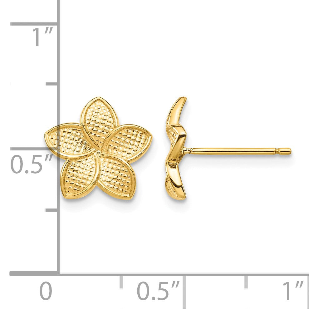 14K Polished and Textured Plumeria Post Earrings