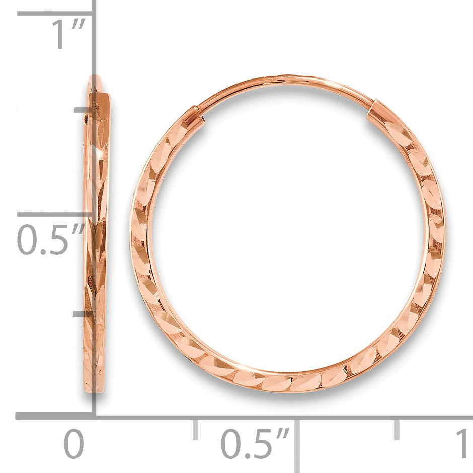 14k Rose Gold 1.6x20mm Diamond-cut Square-Tube Endless Hoop Earrings