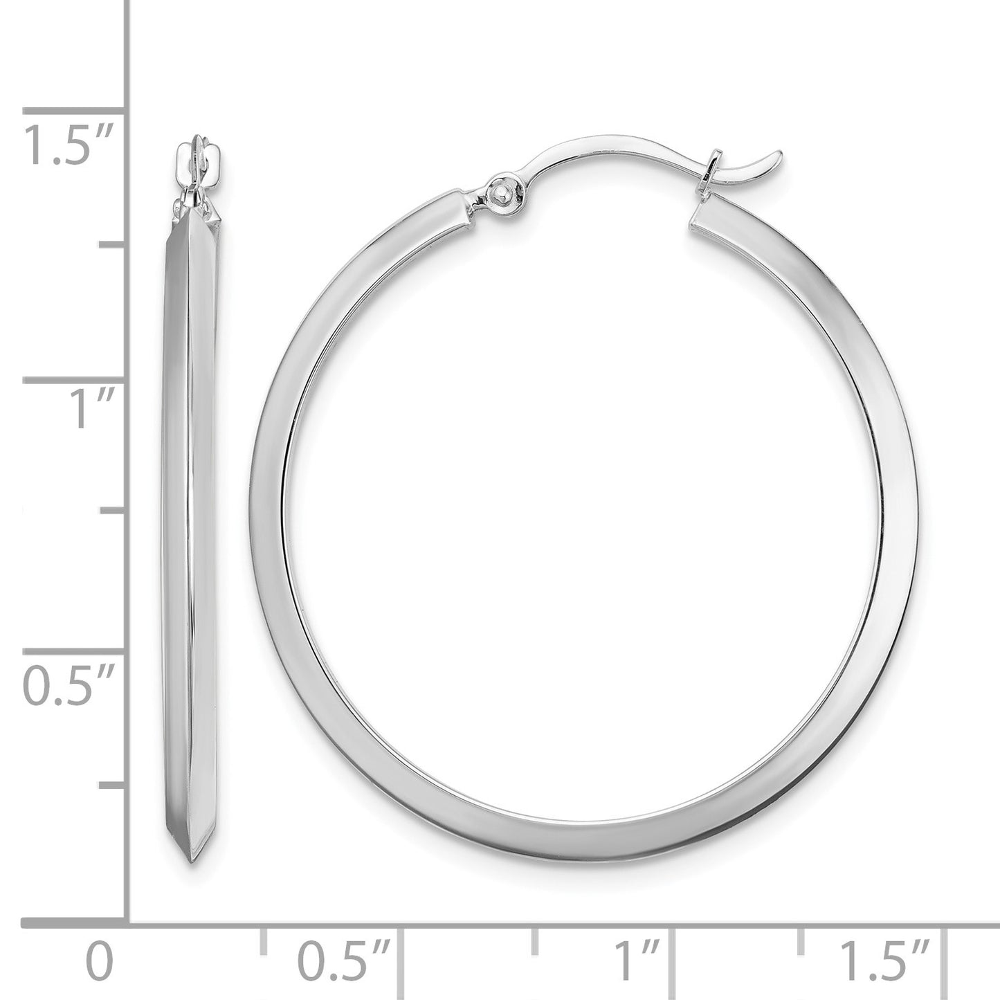14K White Gold 2.25x32mm Polished Knife-Edge Tube Hoop Earrings
