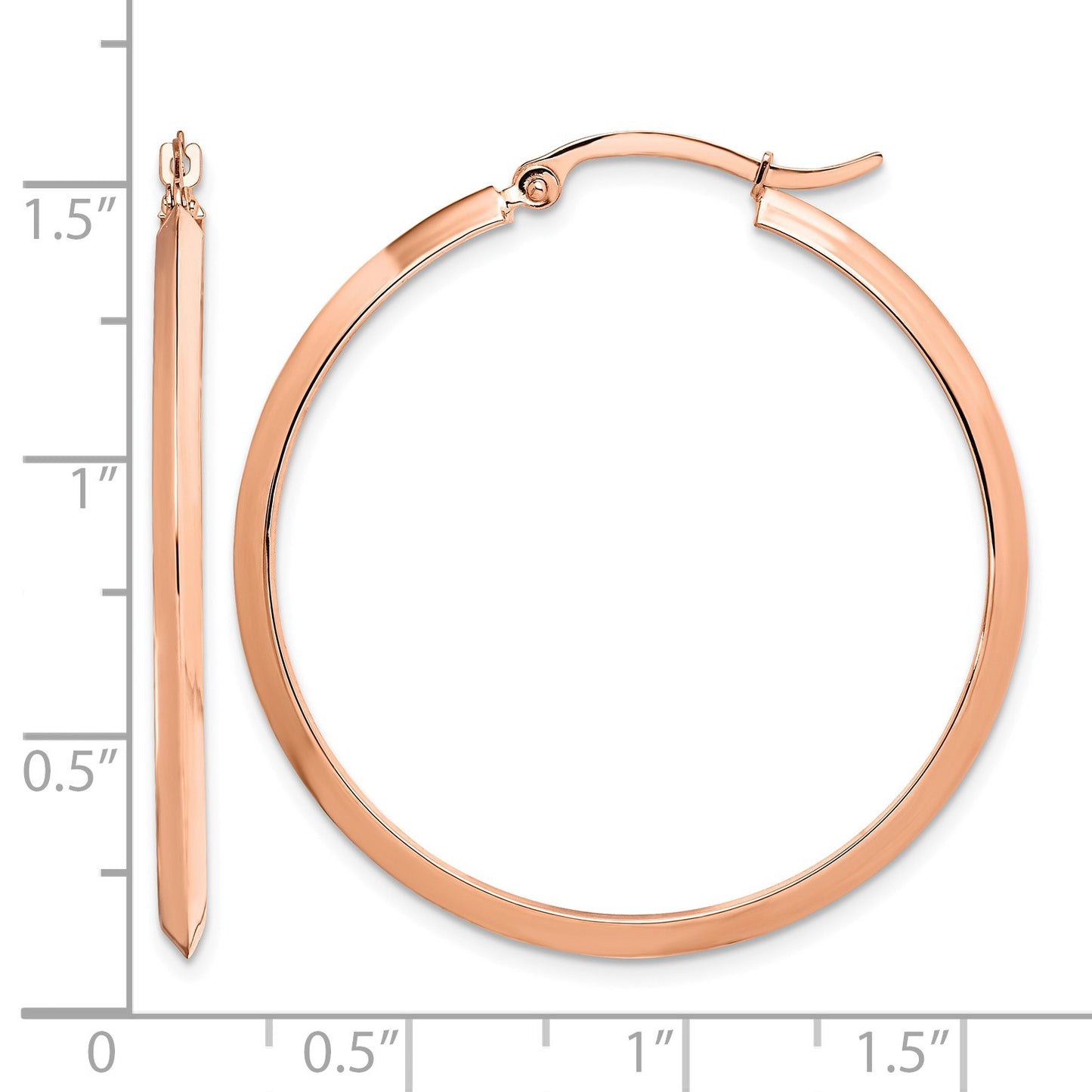 14K Rose Gold 2.25x38mm Polished Knife-Edge Tube Hoop Earrings