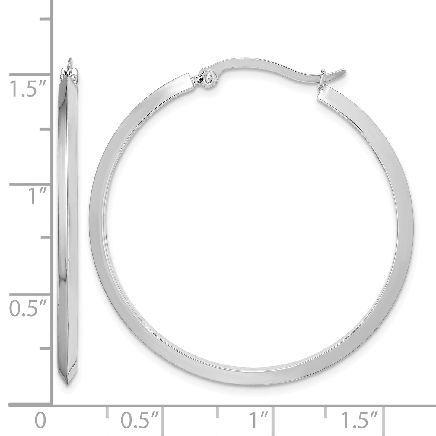 14K White Gold 2.25x38mm Polished Knife-Edge Tube Hoop Earrings