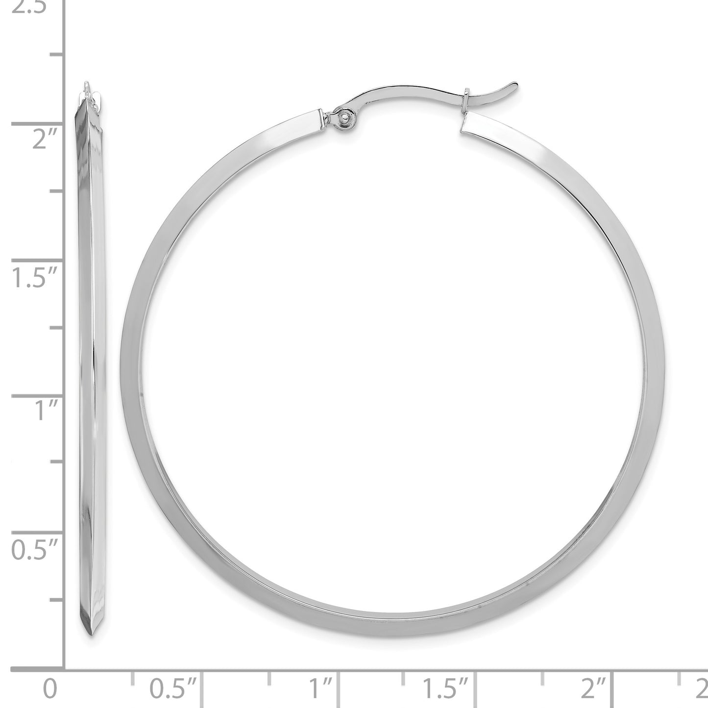 14K White Gold 2.25x52mm Polished Knife-Edge Tube Hoop Earrings