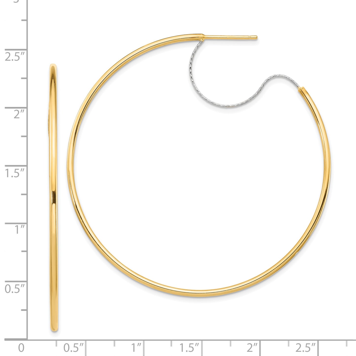 14K Two-Tone Large 2x55mm D/C Wire Polished Hoop Earrings