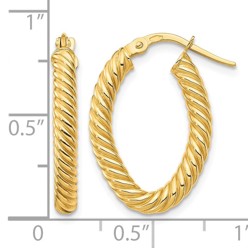 14K Small 3mm Textured Oval Hoop Earrings