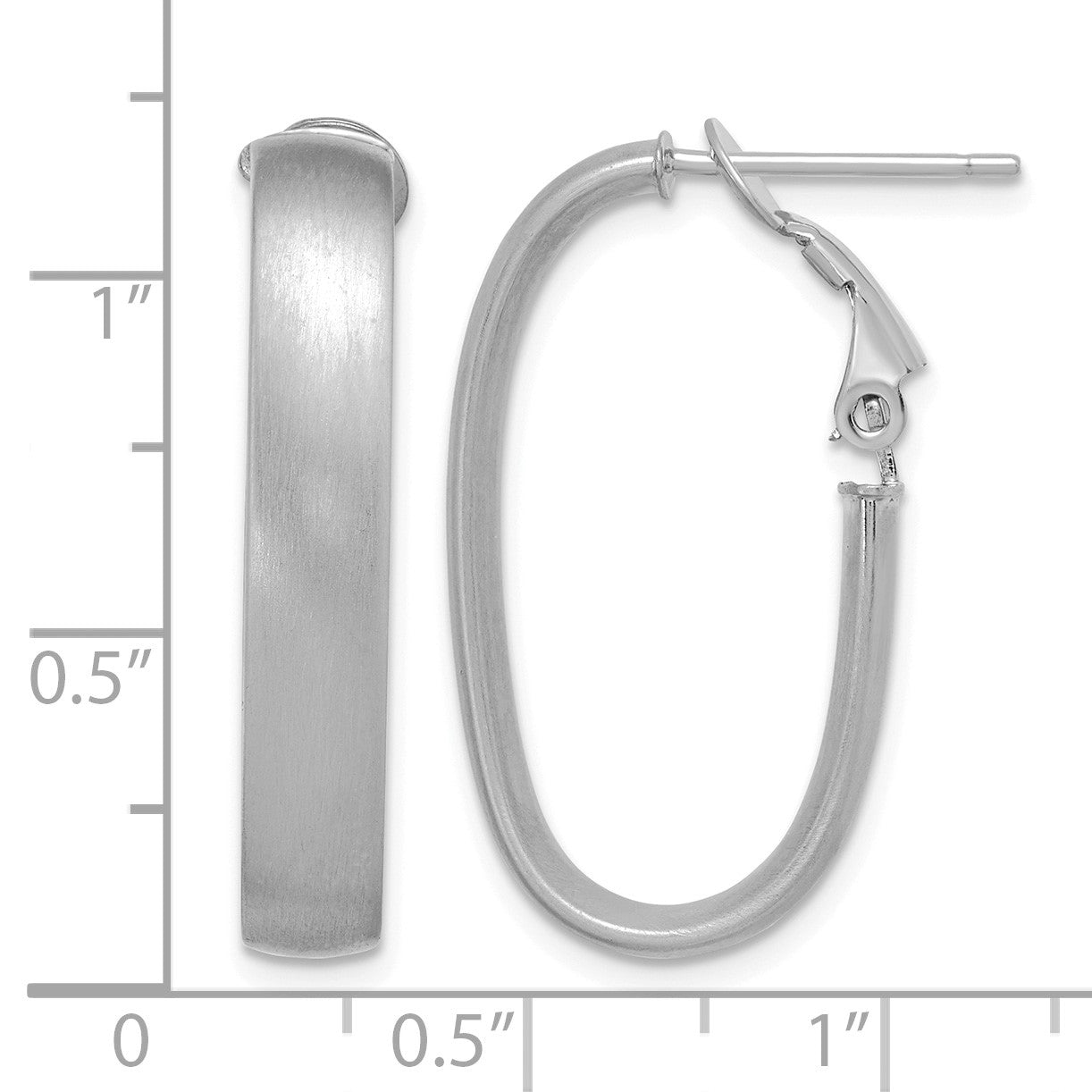 14K White Gold 5x28mm Satin Oval Omega Back Tube Hoop Earrings