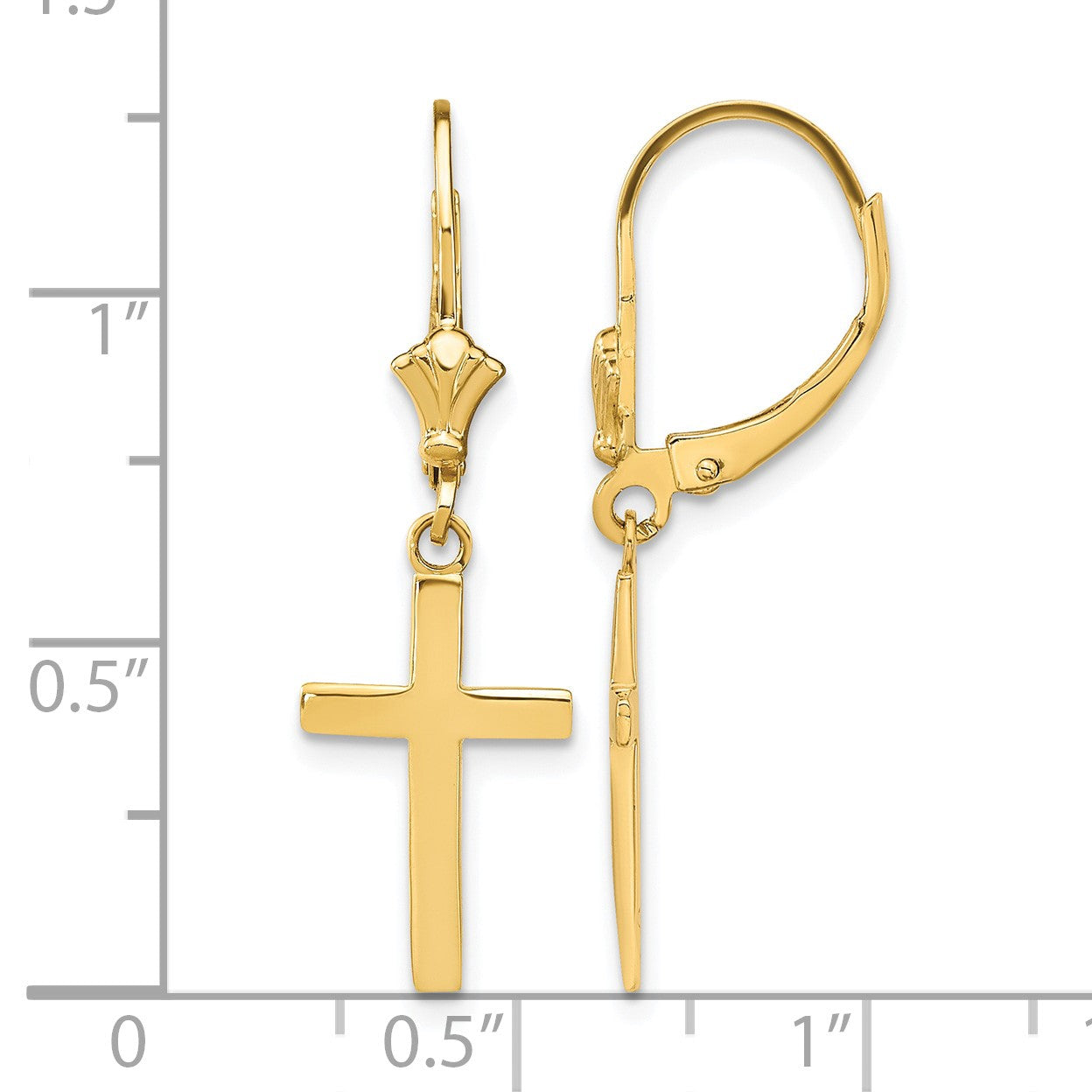 14k Polished Cross Dangle Leverback Earrings