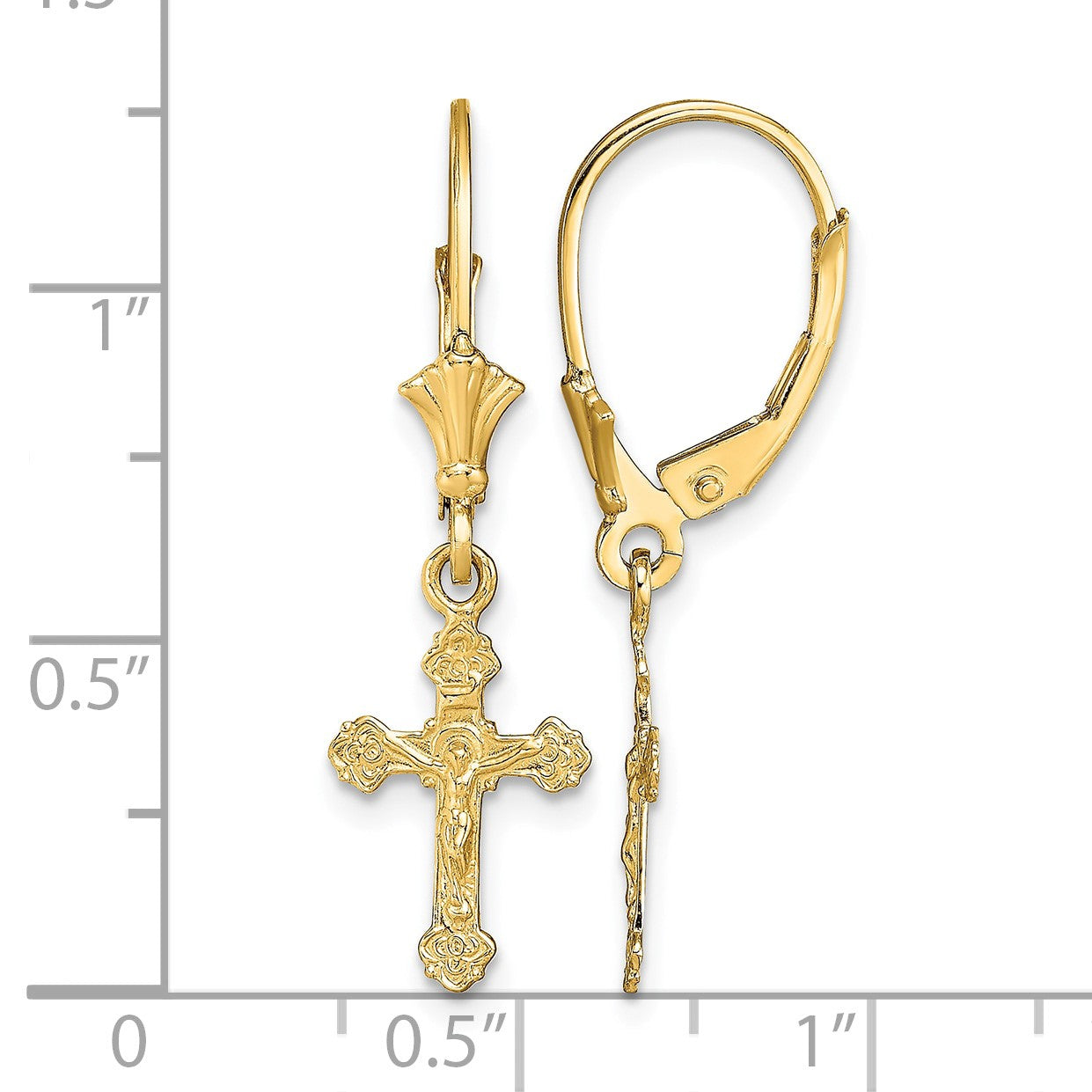 14k Crucifix Dangle Leverback Earrings