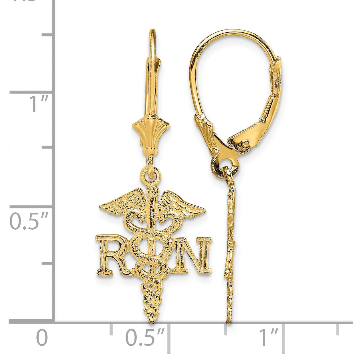14K RN Caduceus Dangle Leverback Earrings