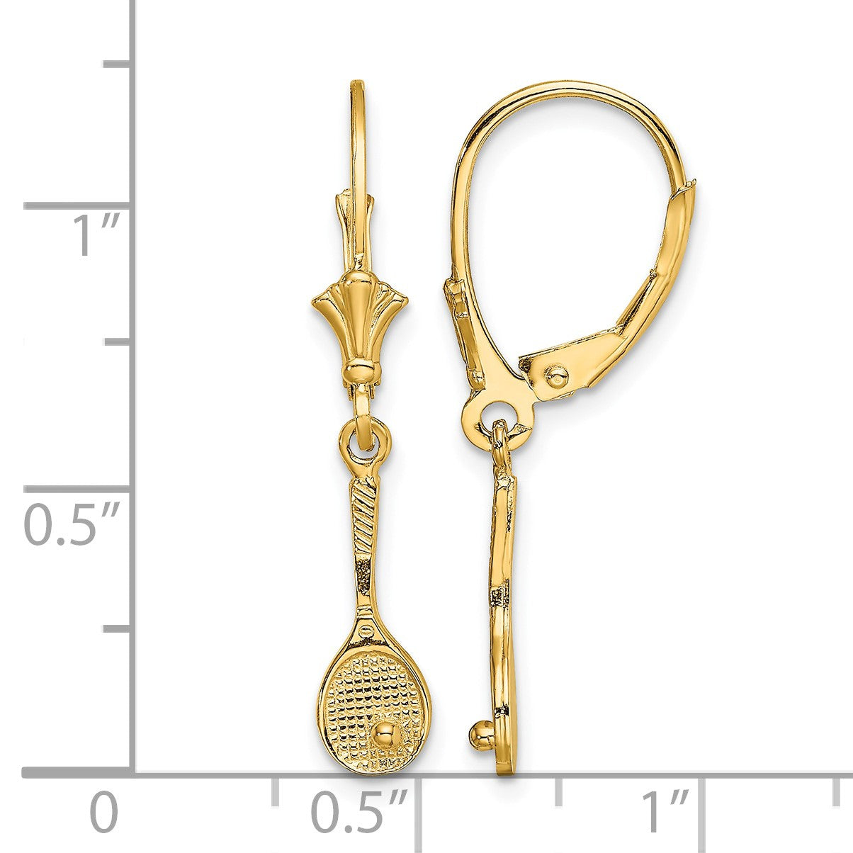 14K Polished Tennis Racquet with Ball Dangle Leverback Earrings