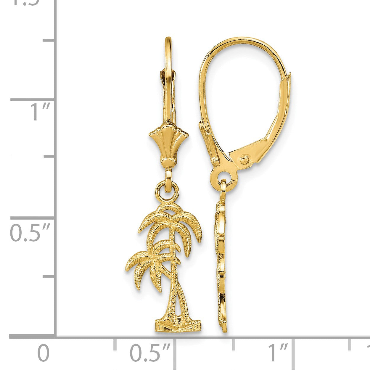 14K Two Palm Trees Dangle Leverback Earrings