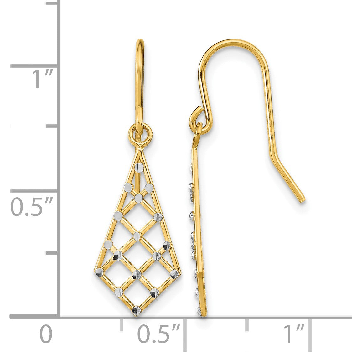 14K and White Rhodium Diamond-cut Criss-Cross Dangle French Hook Earrings