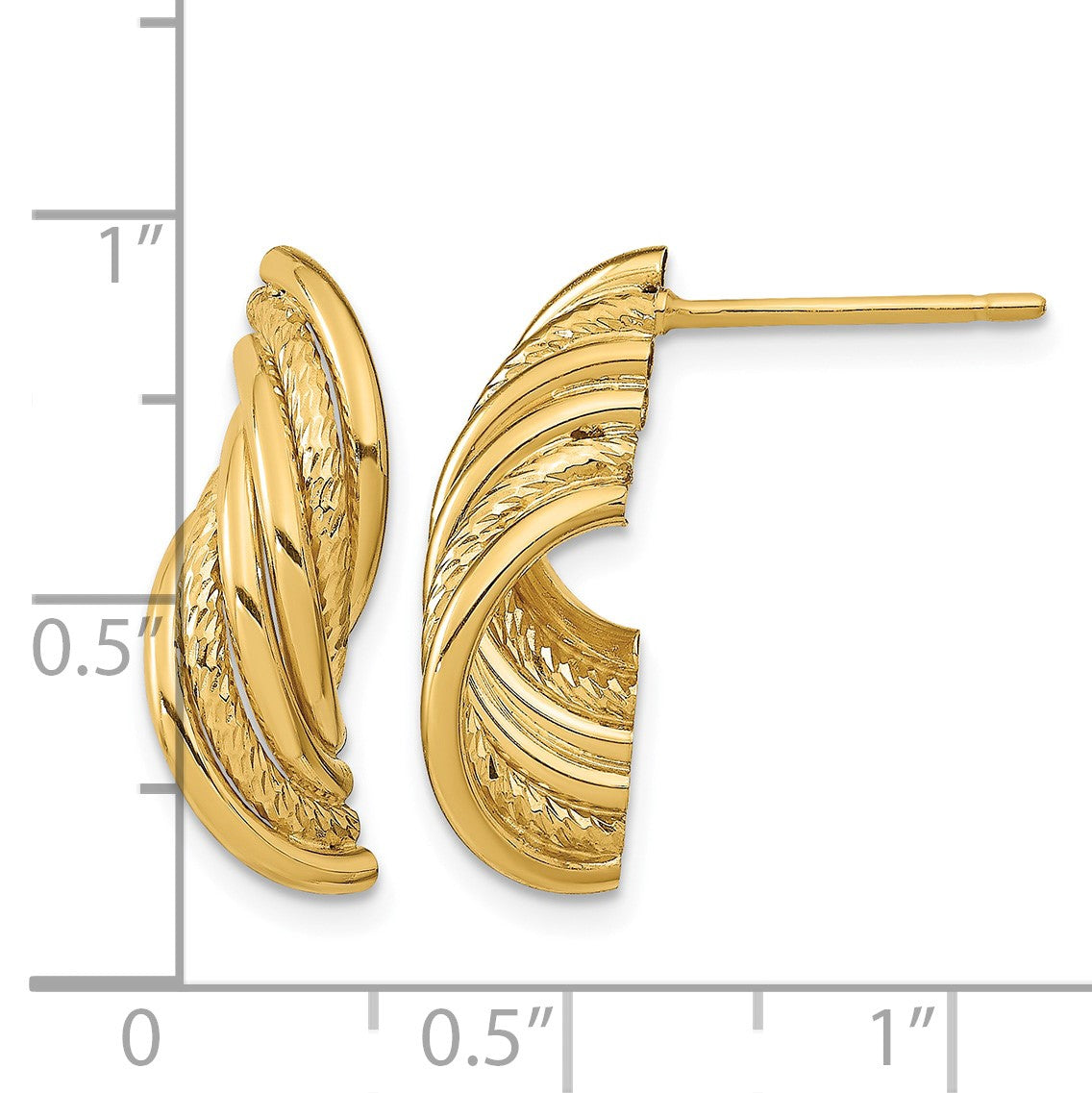 14k Fancy Polished Diamond-cut Twisted Dangle Post Earrings