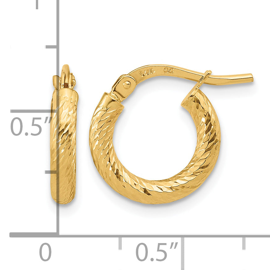 14k 2.4x14mm Polished Diamond-cut Tube Hoop Earrings