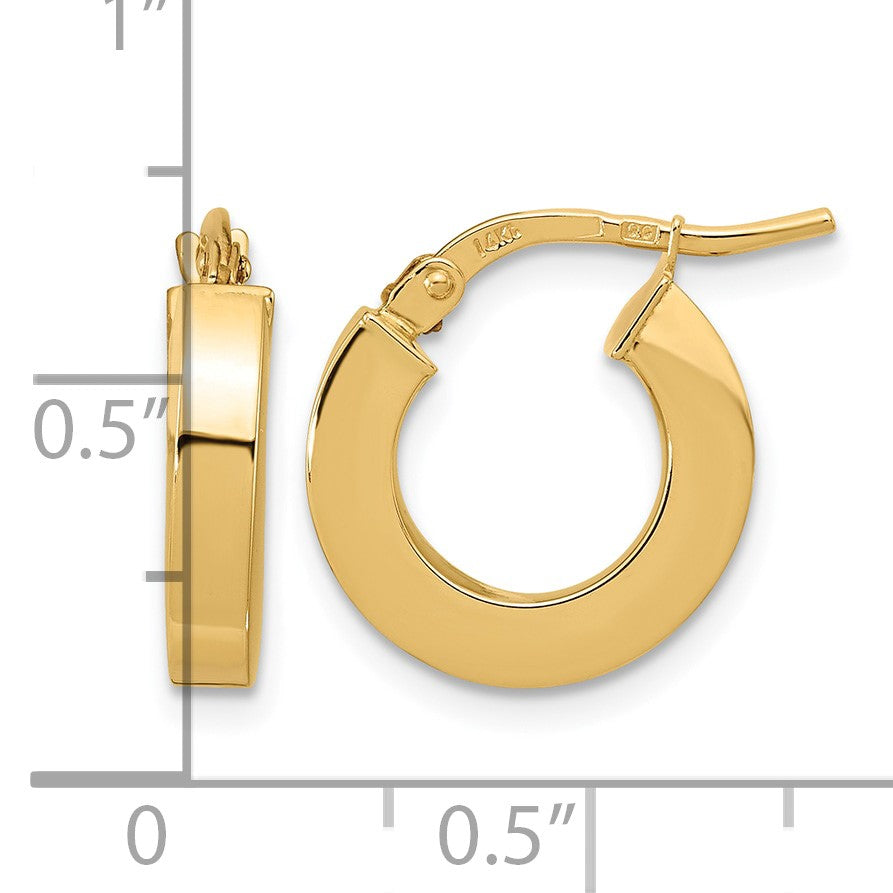 14k Polished 3x14mm Square Tube Hoop Earrings