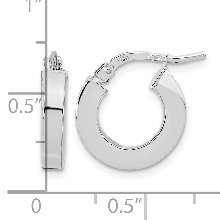 14k White Gold Polished 3x14mm Square Tube Hoop Earrings