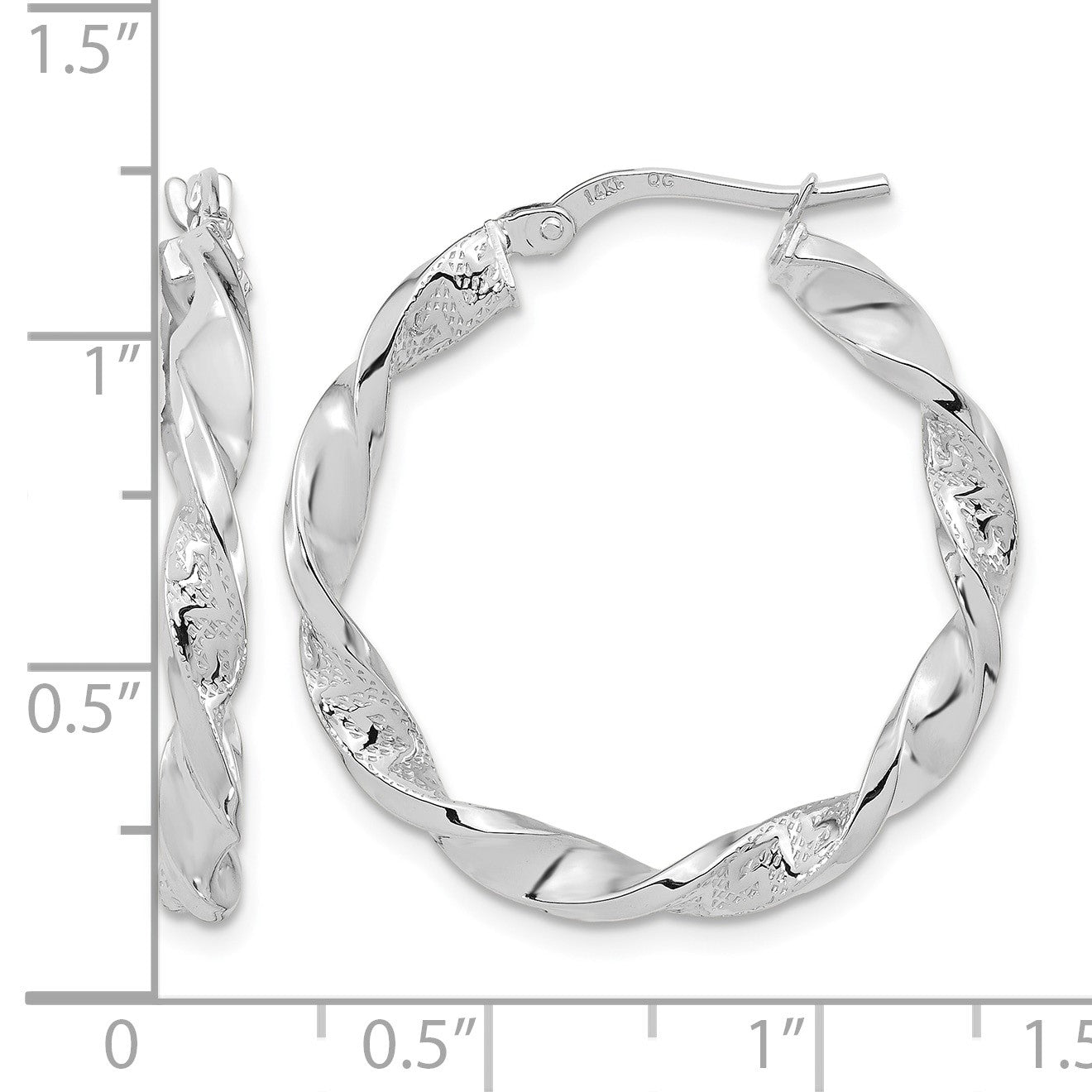 14k White Gold Polished and Textured Twisted Hoop Earrings