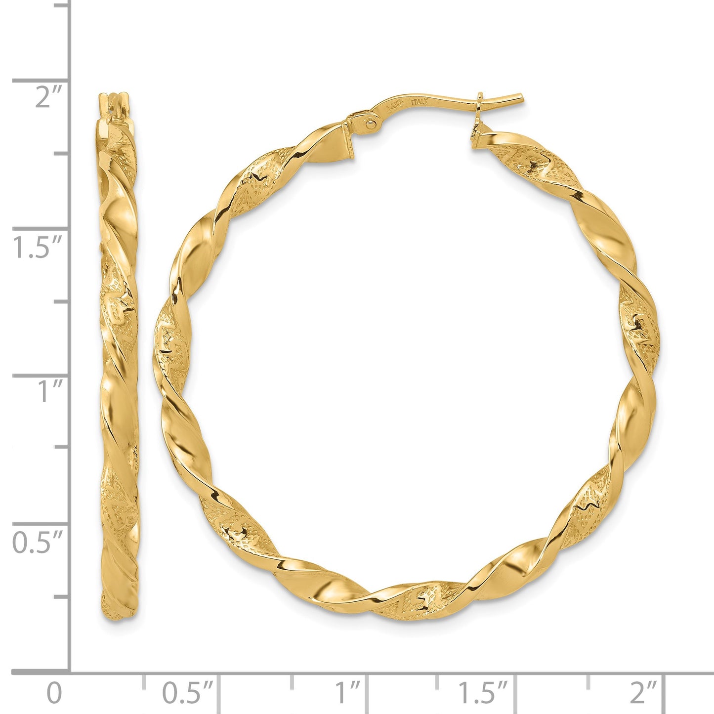 14K Polished and Textured Twisted Hoop Earrings