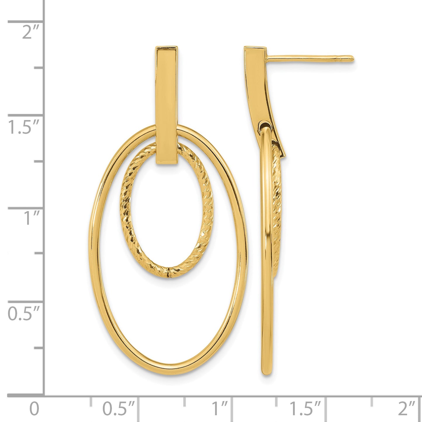14k Polished Diamond-cut Oval Dangle Post Earrings