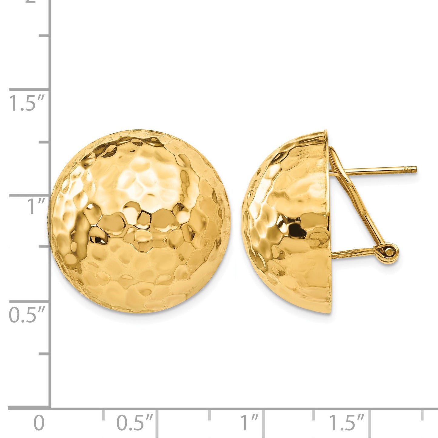 14k 22mm Hammered Half Ball Omega Back Post Earrings