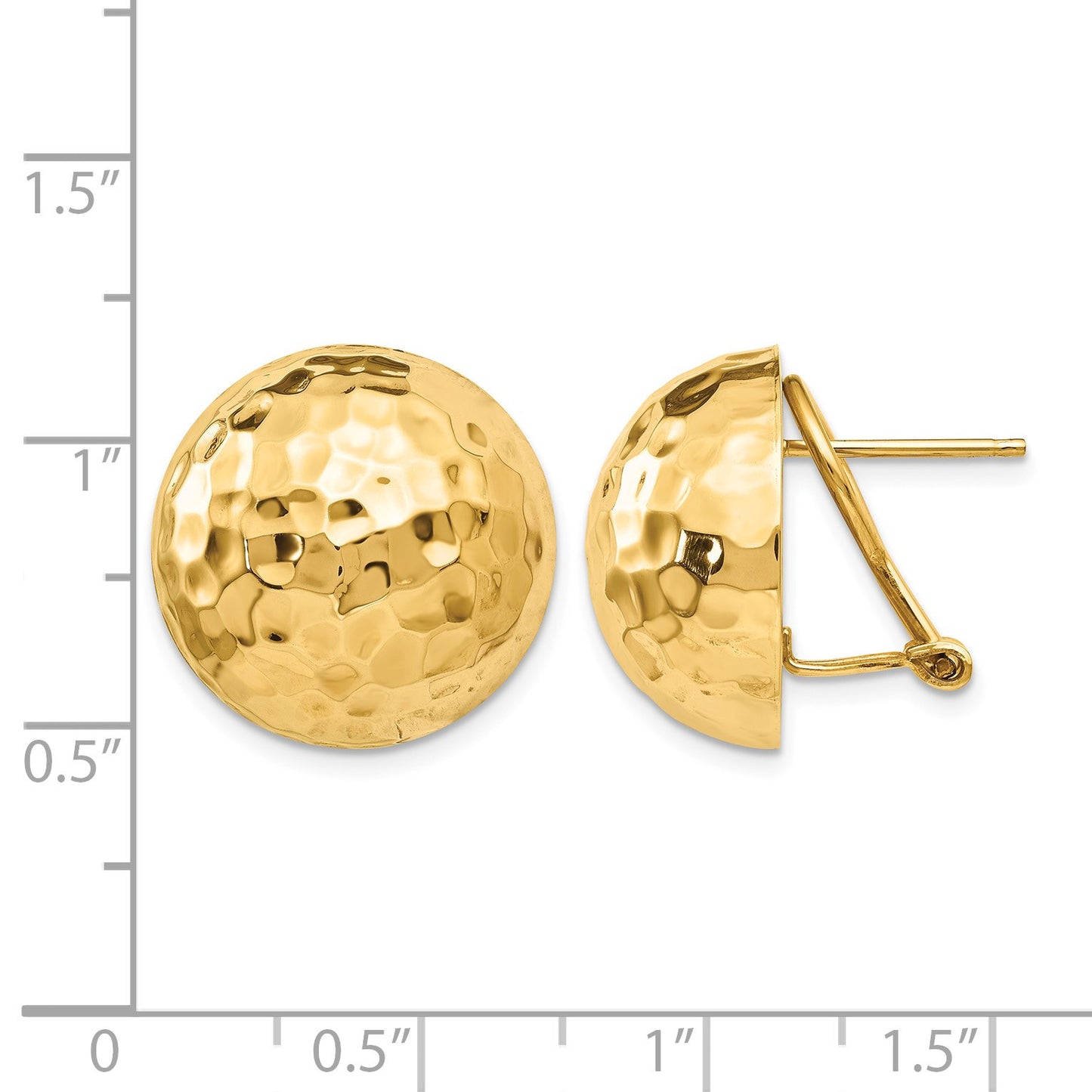 14k 18mm Hammered Half Ball Omega Back Post Earrings