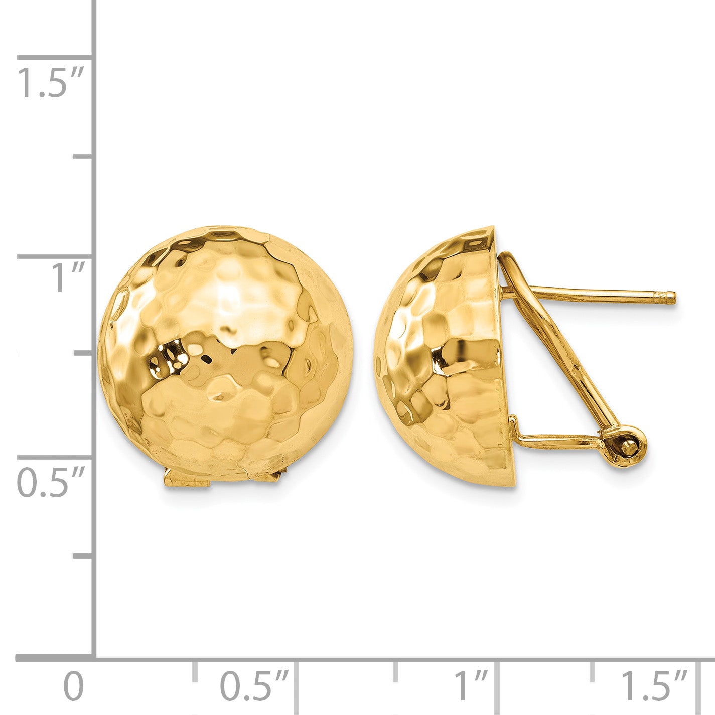 14k 16mm Hammered Half Ball Omega Back Post Earrings