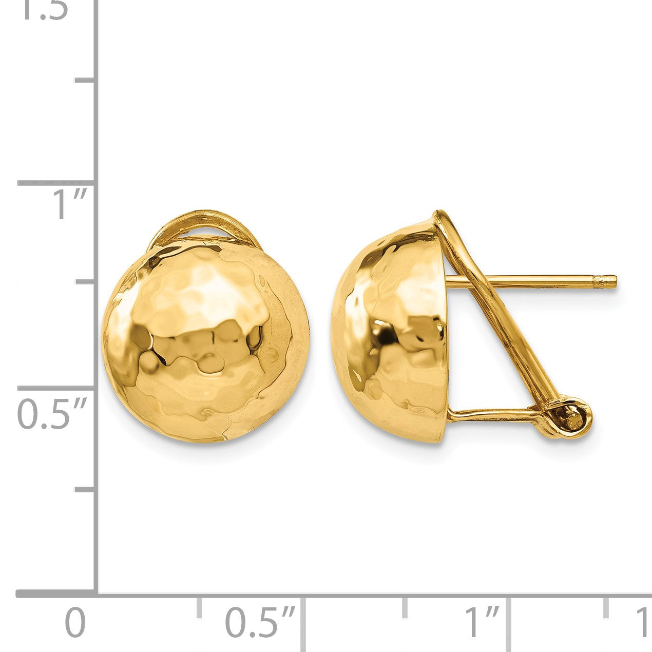 14k 12mm Hammered Half Ball Omega Back Post Earrings