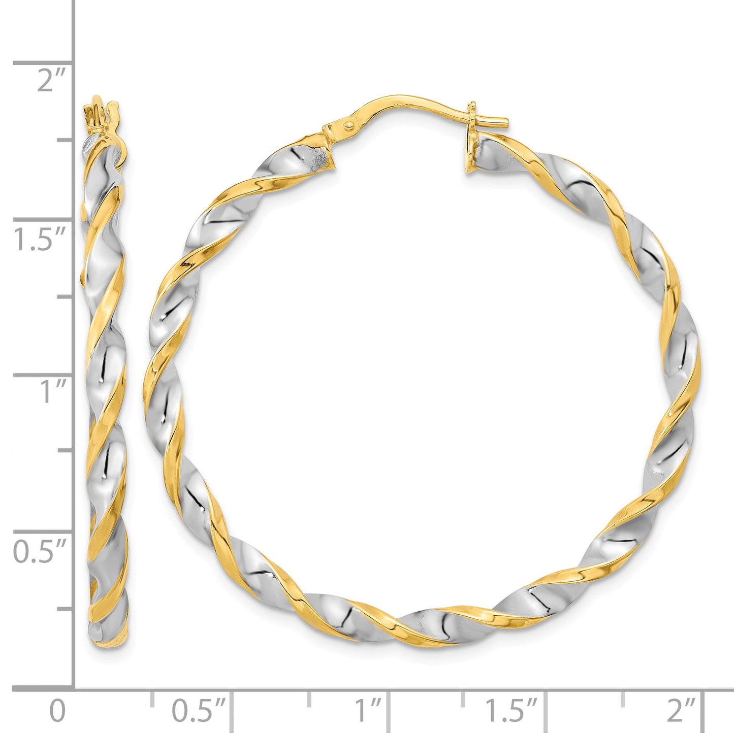 14K & White Rhodium Polished & Twist Hoop Earrings