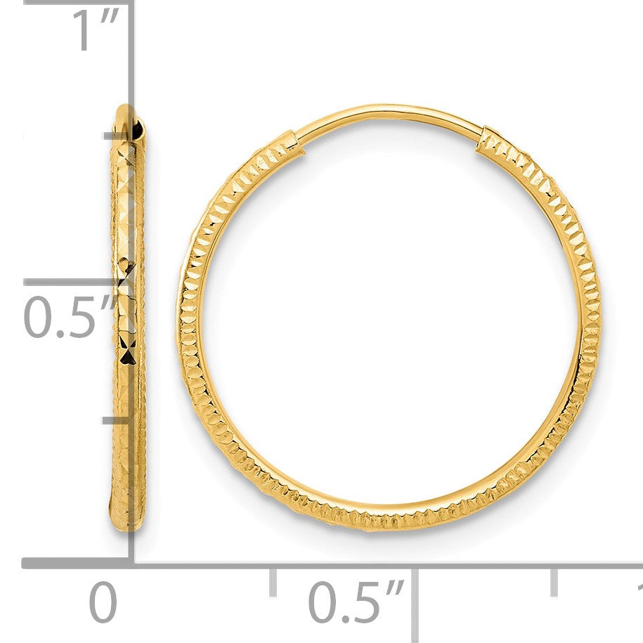 14k 1.5x20mm Diamond-cut Endless Tube Hoop Earrings
