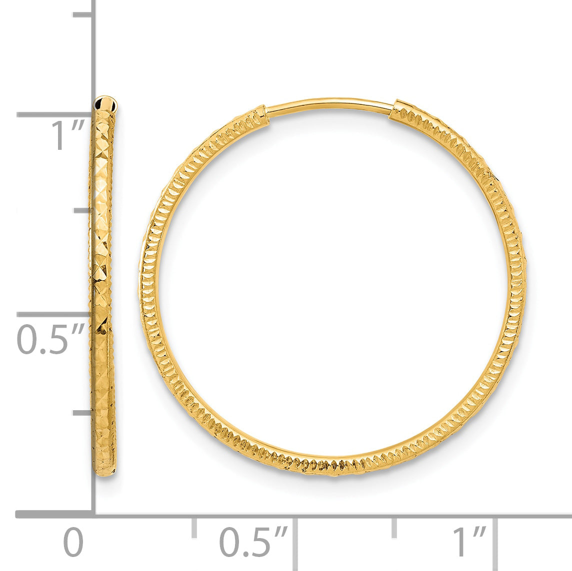 14k 1.5x25mm Diamond-cut Endless Tube Hoop Earrings