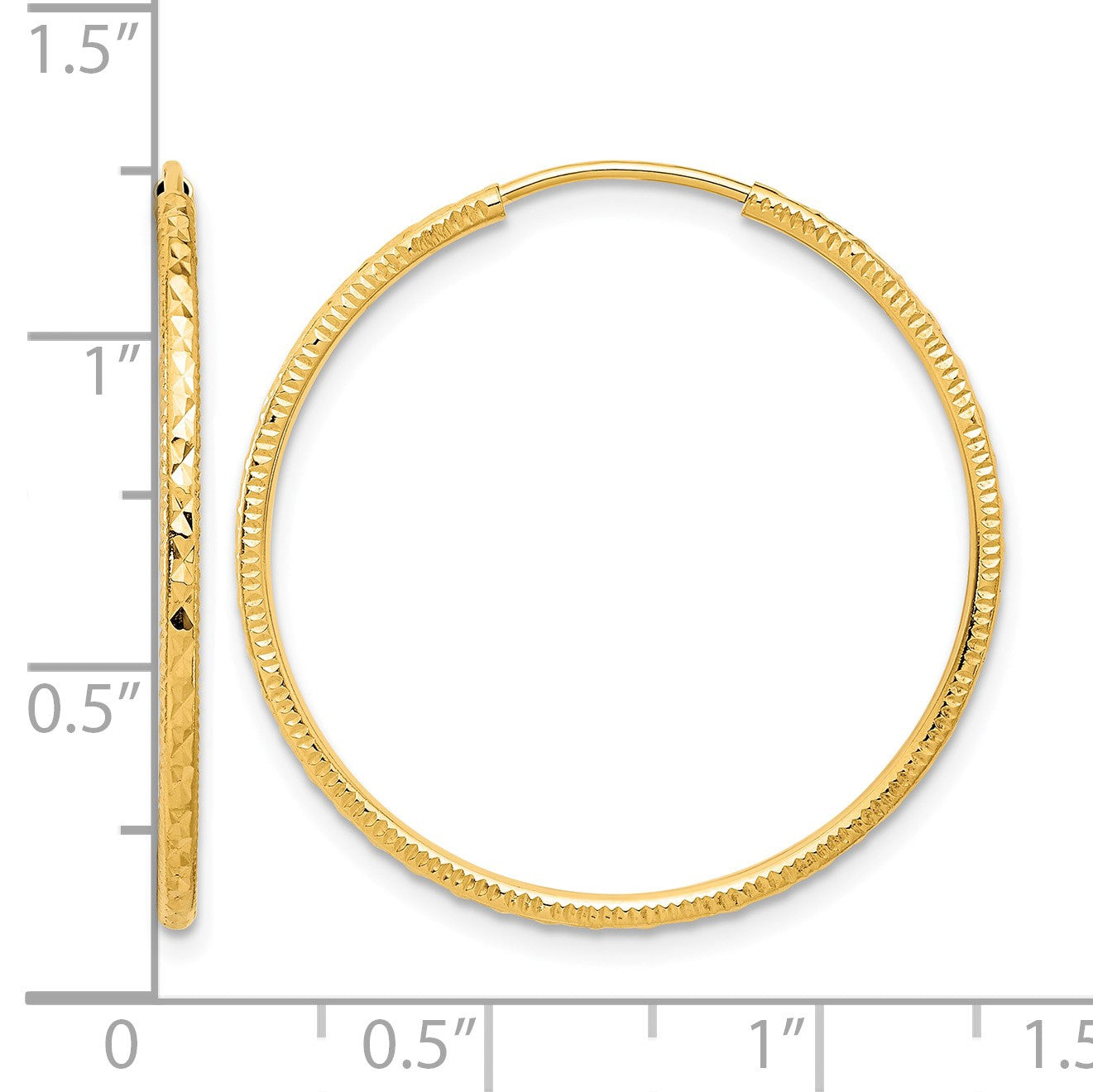 14k 1.5x30mm Diamond-cut Endless Tube Hoop Earrings