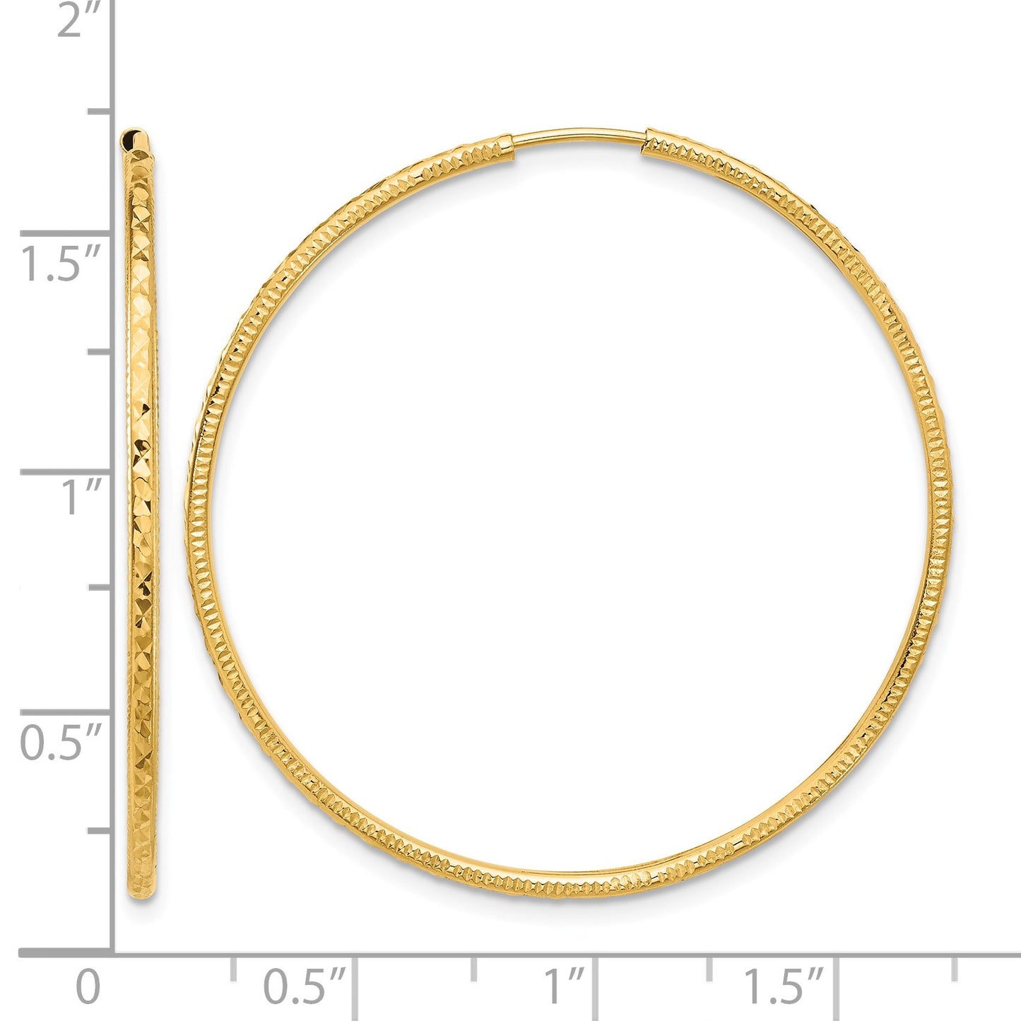 14k 1.5x40mm Diamond-cut Endless Tube Hoop Earrings