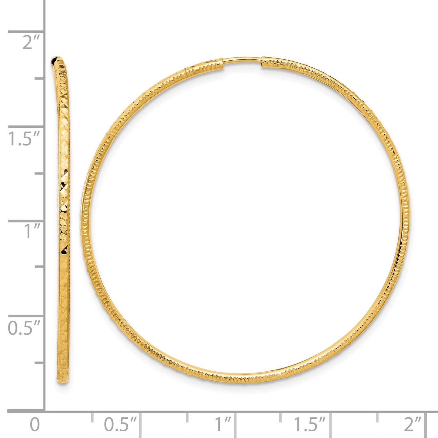 14k 1.5x45mm Diamond-cut Endless Tube Hoop Earrings