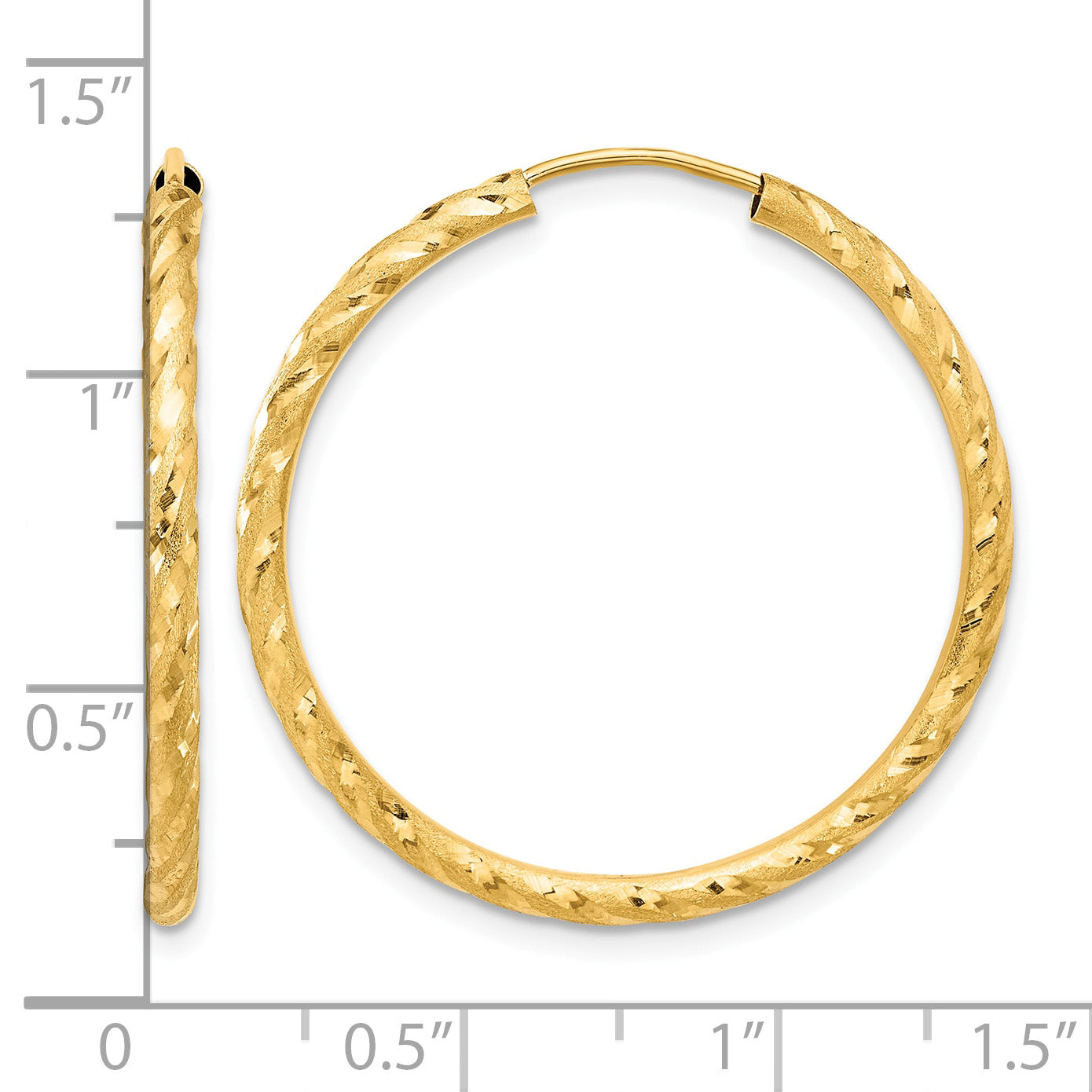 14k 2.00x30mm Polished and Satin Diamond-cut Endless Tube Hoop Earrings