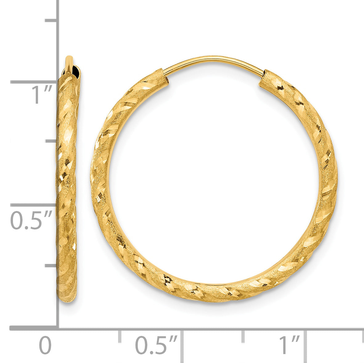 14k 2.00x25mm Polished and Satin Diamond-cut Endless Tube Hoop Earrings