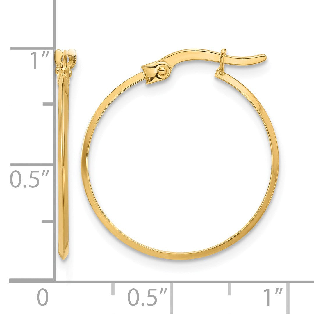 14K 1.1x23mm Polished Knife-Edge Tube Hoop Earrings
