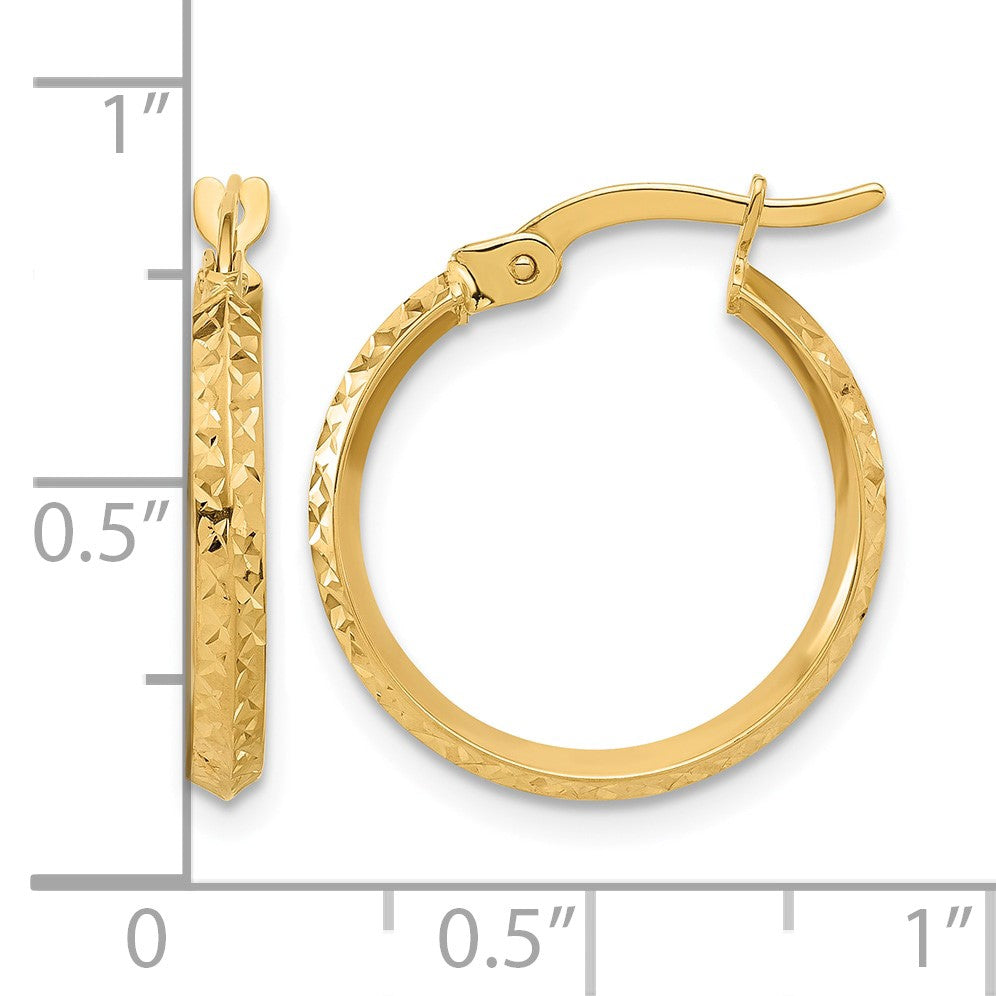 14K 2.25x20mm Polished Diamond-cut Knife-Edge Tube Hoop Earrings