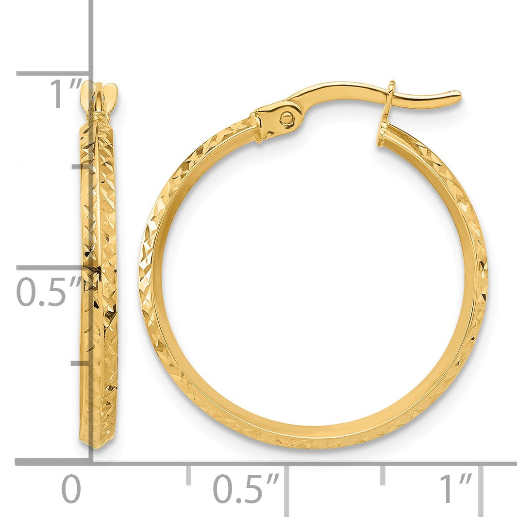 14K 2.25x25mm Polished Diamond-cut Knife-Edge Tube Hoop Earrings