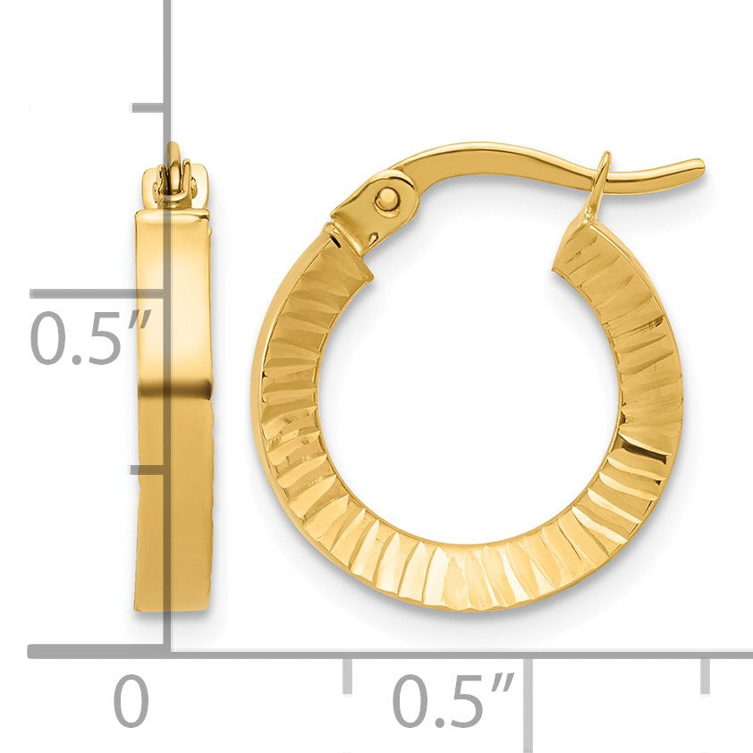14K 2.75x18mm Polished and Diamond-cut Tube Hoop Earrings