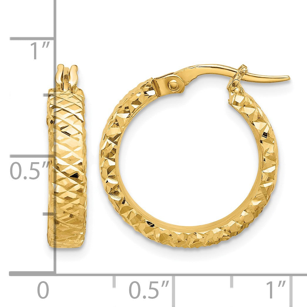 14K Polished 4mm Diamond Cut Hoop Earrings