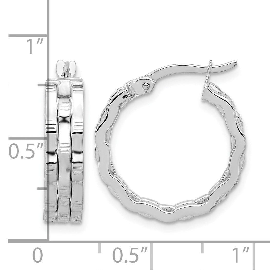 14K White Gold Polished and Textured Hoop Earrings