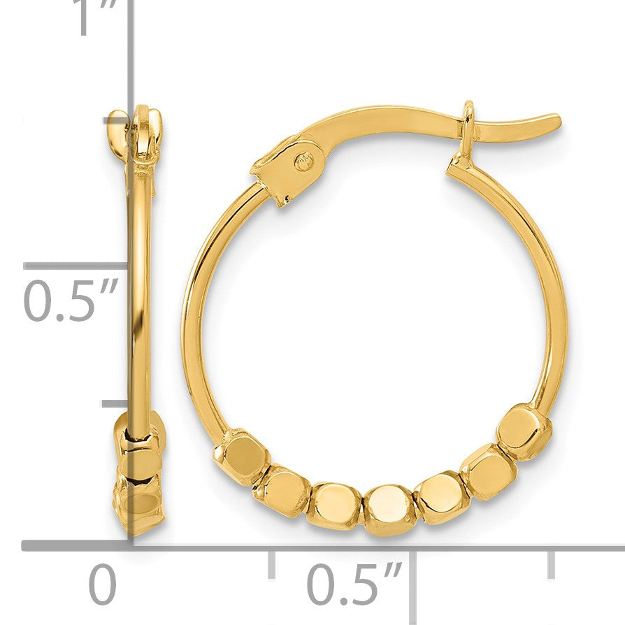 14K Polished Beads Hoop Earrings
