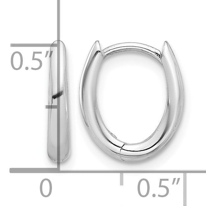14K White Gold Polished Oval Hinged Hoop Earrings